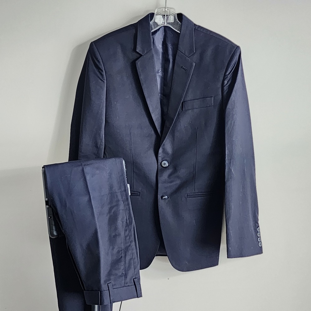 Navy Blue Tailored Suit Mens 34R W29 L30 Formal Event Grad Professional Work Job